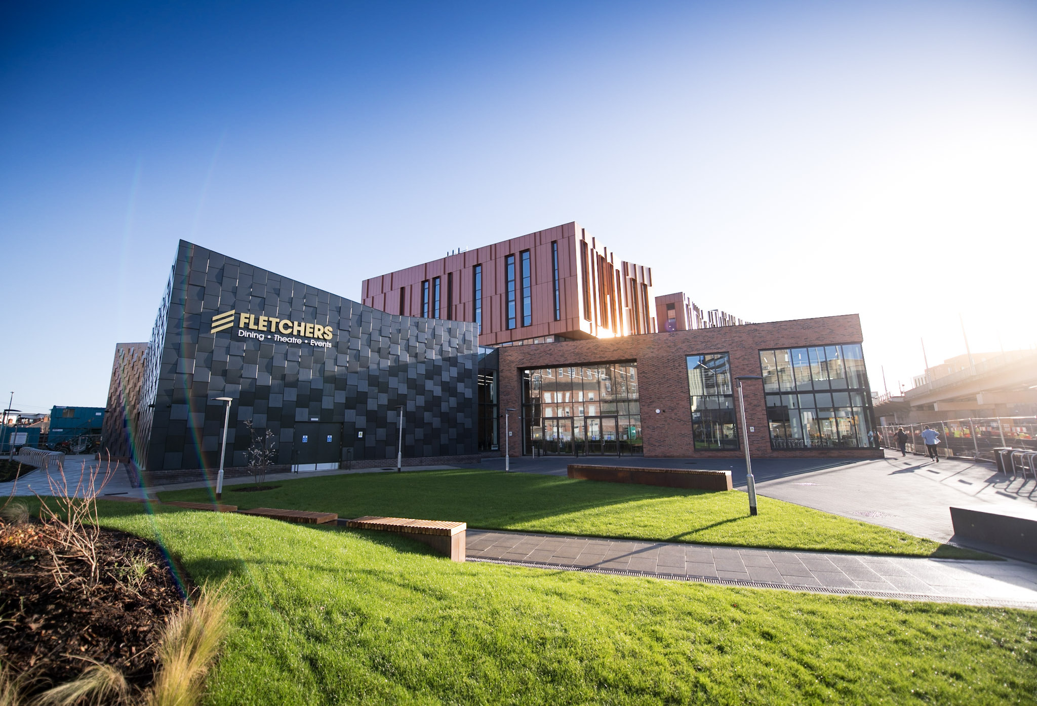 Exterior shot of Fletchers Restaurant and the City Hub building Exterior shot of Fletchers Restaurant and the City Hub building